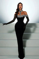 Halter Long Sleeve Color Diamond Maxi Bodycon Dress Pre Order