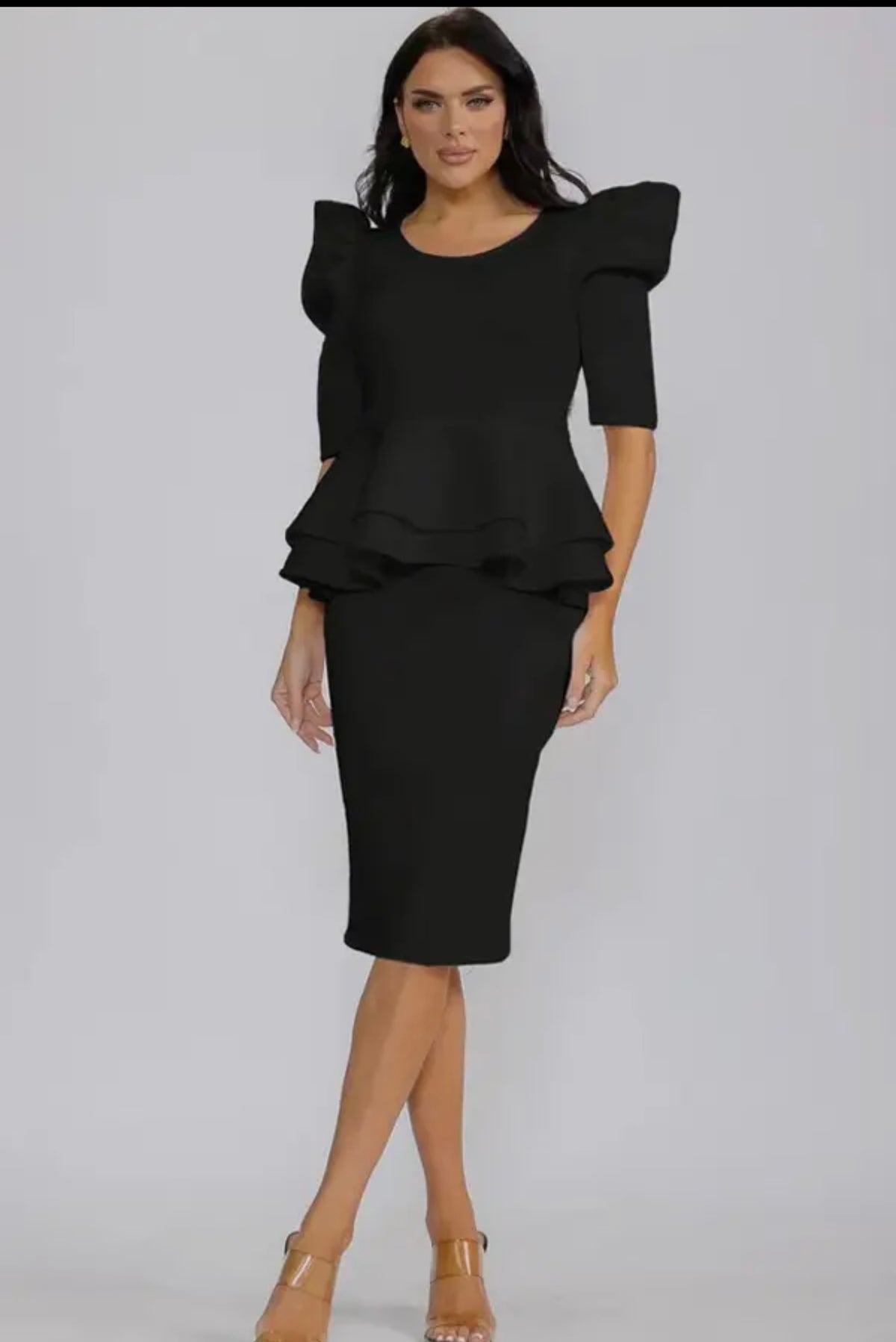 Puff Sleeve Peplum Dress